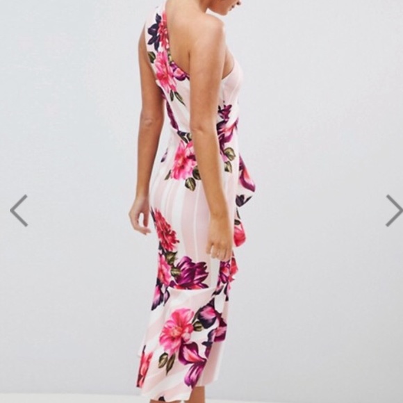 🆕One strap ruffle front mermaid trim midi dress - Picture 4 of 6